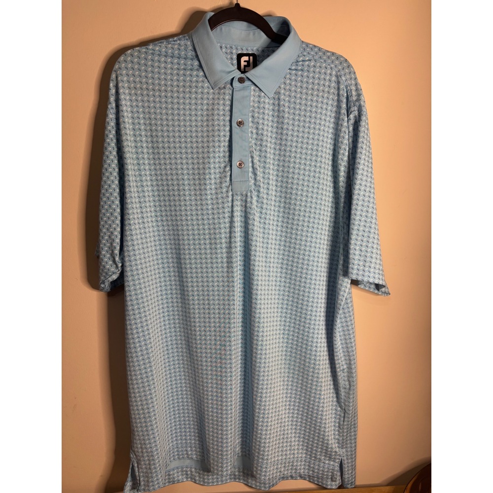 FootJoy FJ Golf Polo Shirt Mens Large Blue Paisley Print Short Sleeve‎